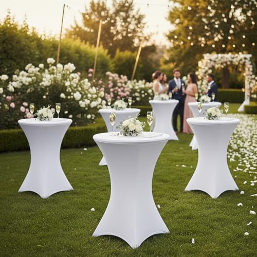 Fixwal 8 Pack Cocktail Tablecloth Bar Top Table Covers Round White Spandex - Image 7