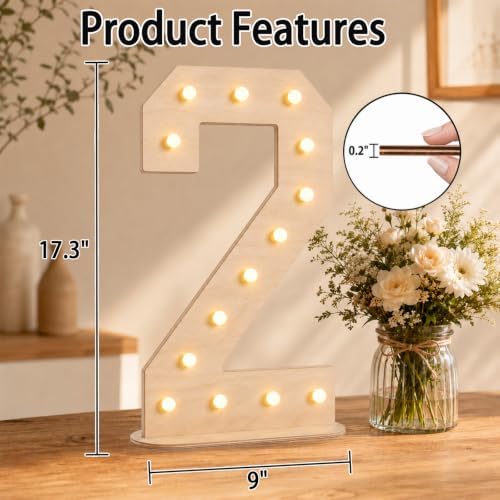 Pooqla 2nd Birthday Decorations, 17.3 in Tall Wooden Light Up Numbers 2 - Image 4