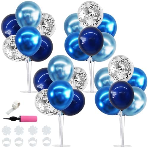 TONIFUL 4 Set Metallic Blue Silver Balloon Stand Balloon Centerpiece Table by TONIFUL