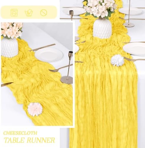 3 Pack Lemon Yellow Cheesecloth Table Runner 17x108 Inch Semi Sheer Boho Gauze Cheese Cloth Fabric Table Runners Table Decor for Wedding Party Baby Shower Birthday Home Decor Garden Farmhouse - Image 6