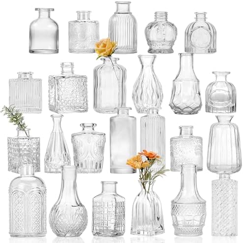 CUCUMI 24pcs Bud Vases for Centerpieces, Clear Glass Vase Decorations by CUCUMI