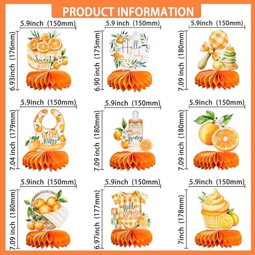 Gyufise 9Pcs Orange Baby Shower Decorations Honeycomb Centerpieces for Gender Reveal Table Centerpiece Party Supplies Table Topper Orange - Image 2