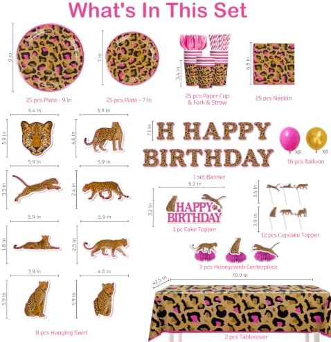 cocomigo 193pcs Cheetah Birthday Decorations Tableware Set, 25 Guests - Image 2