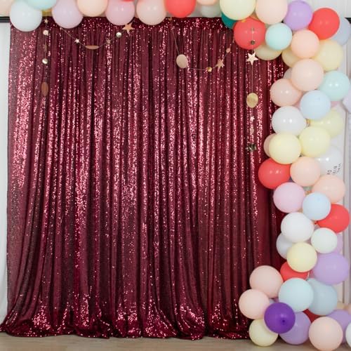 ShinyBeauty Sequin Backdrop Curtains Burgundy 8FTx10FT Glitter Curtain Wine Sequin Backdrops Shimmer Fabric Background Maroon Sequence Backgrounds Rustic Wedding Decor - Image 3