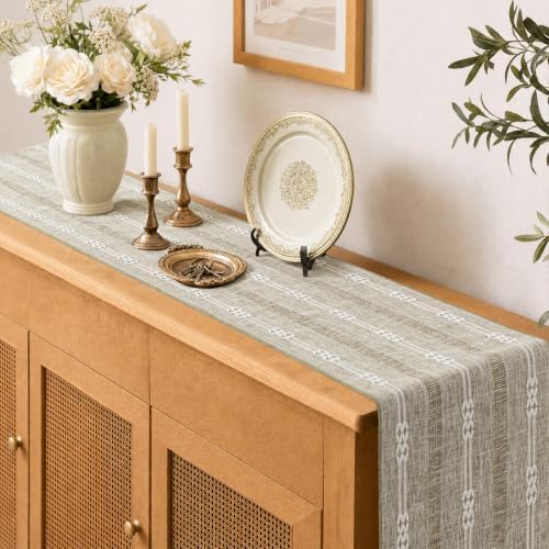 Rustic Linen Farmhouse Table Runner, Woven Boho Table Runner 13" × 72" - Image 7