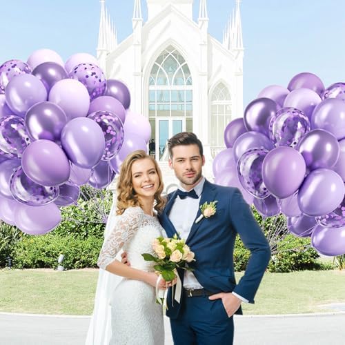 60pcs 12inch Lavender Balloons with Pastel Purple Confetti Balloons - Image 5