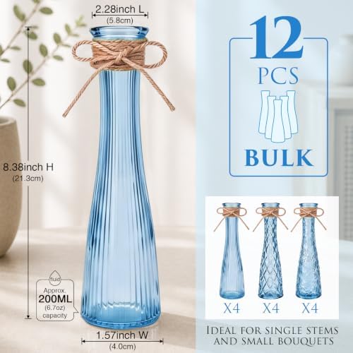 Set of 12 Blue Glass Bud Vases for Centerpiece, Assorted - Image 2