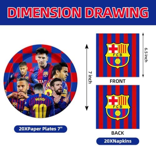 FC Soccer Party Supplies 40pck include 20 plates, 20 napkins for Barcelonas the birthday party decoration (White-19) - Image 2