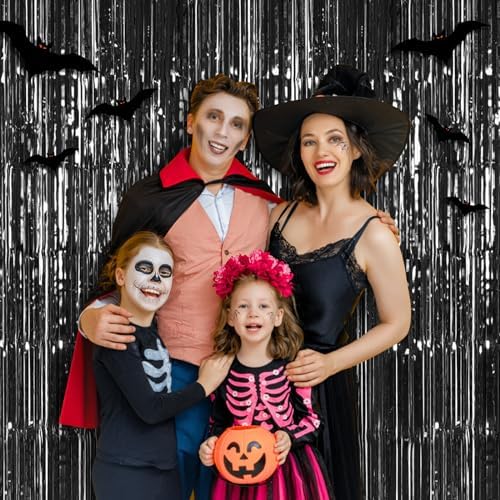 10 Pack Black Foil Curtain Backdrop 3.2ft x 9.8ft Metallic Tinsel Foil Fringe Curtains Streamer Photo Booth Backdrop for Birthday Party Engagement Bachelorette Party Decorations (Black) - Image 6