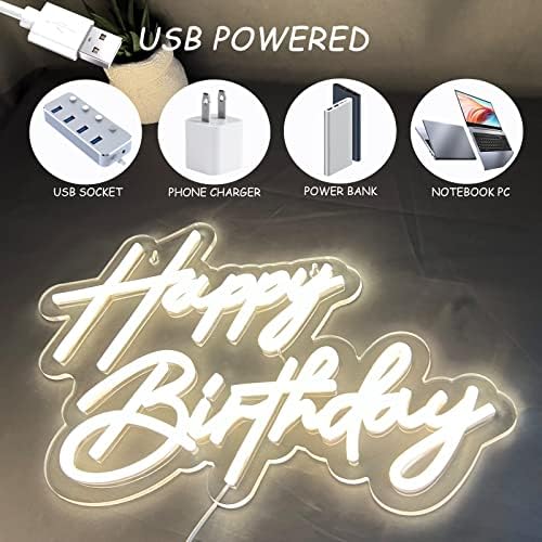 Happy Birthday Neon Sign 17×12 Inch Warm White LED Neon Light Signs - Image 6