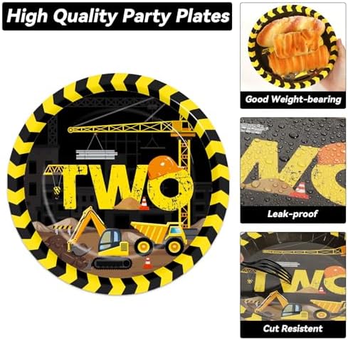 100 Pcs Construction Party Plates and Napkins Set Construction Truck Birthday Party Decorations Supplies Tableware Construction Themed Party Favors for Birthday Party Decorations Serves 25 - Image 3
