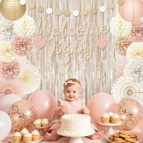 Champagne-Gold Boho Baby Shower Decorations with Banner Fringe Curtains - Image 5