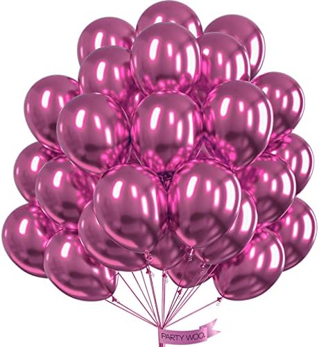 PartyWoo Metallic Hot Pink Balloons 50pcs Dark Pink Magenta Fuchsia Color by PartyWoo