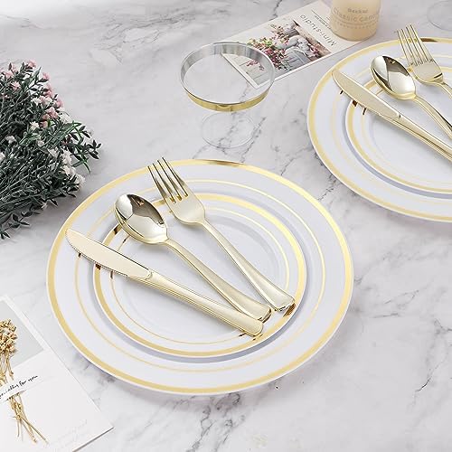 BESTVIP 300PCS Plastic Dinnerware Set, Gold Disposable Plates - Image 6