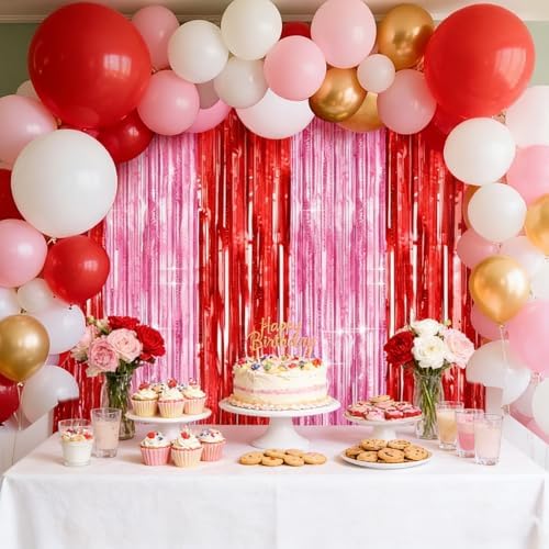 4 Packs Pink and Red Foil Fringe Curtain, Pink Red Metallic Tinsel Backdrop for Birthday, Baby Shower, Princess Bachelorette Party, Valentines Party Decorations Supplies - Image 5