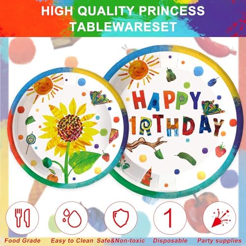 132Pcs Hungry Caterpillar Party Supplies, Hungry Caterpillar tissue Party Plates Tablecloth Banner etc Hungry Caterpillar Decorations Party for 20 Guests - Image 2