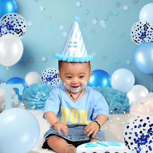68Pcs Blue and White Balloons Kit 12 Inch, Blue Confetti Balloons Light Blue Baby Blue Pearl White Party Balloons with Ribbons for Birthday, Wedding, Baby Shower, Graduation Decorations - Image 6
