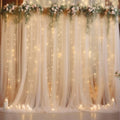 10×10ft Champagne Tulle Backdrop Curtain with Lights String for Parites, Sheer Photo Curtain Backdrop Drapes for Wedding Party Photography Backgrounds by WishCare