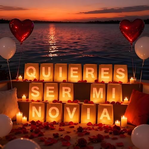 Quieres Ser Mi Novia Light Up Letters, Include Light up Letters, with Tea Lights Candles, Latex Balloons, Aluminum Balloons and Rose Petals, Anniversary and Valentines' Day Decorations for Women - Image 6