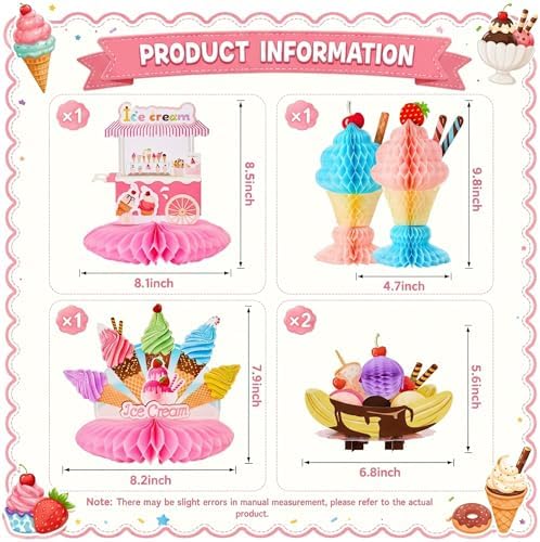 Outus 6 Pcs Ice Cream Table Decorations, Honeycomb Centerpieces Set - Image 2