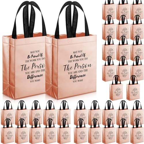 36 Pcs Thank You Reusable Gift Bags Employee Appreciation Gift Bags May You Be Proud Team for Employee Teacher Student Coworker Secretary Assistant Gifts(Rose Gold,10x8x4Inch) by ZJoey