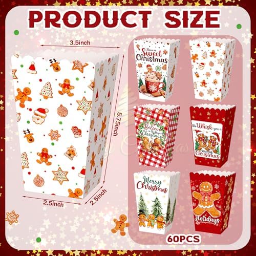 Gueevin 60 Pcs Christmas Popcorn Boxes Treat Candy Holder Party - Image 2