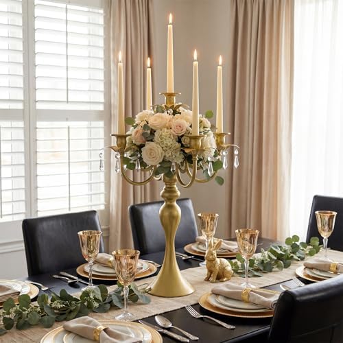 20.3'' Tall 5 Arm Silver Candelabra Centerpiece for Table, Metal Candelabra Candle Holder, Retro Candelabra Table Centerpieces for Party, Events, Home, Wedding Decor (4, Pure Gold, 5 arm) - Image 6