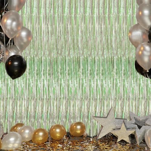 DECOCKRAT 2 Pack Foil Fringe Backdrop - Light Green Shiny Tinsel Curtains for Party Decoration/Photo Booth Props - 3.3x6.6 FT Metallic Foil Backdrop for Birthday, Wedding, Graduation, Christmas. - Image 6