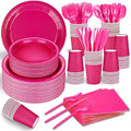 228PCS Hot Pink Party Supplies Set for 30 Guests Paper Plates Set by TWOWYHI