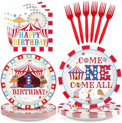 Grencian 96Pcs Circus Carnival 1st Birthday Party Decorations, Serves 24 by Grencian