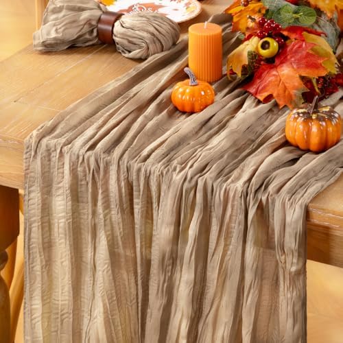 Nude Cheesecloth Table Runner Neutral Boho Fall Runner for Table, 8 Pack - Image 2