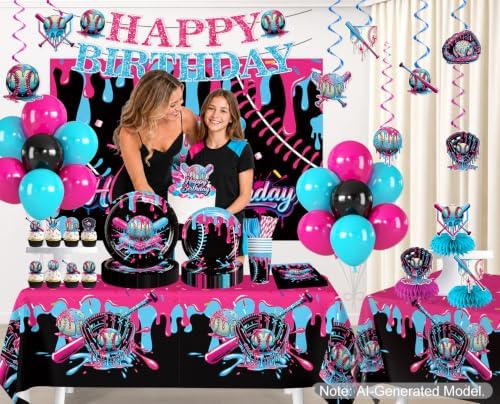Xynic 216Pcs Baseball Drip Birthday Decorations Tableware Set, Serves 25 - Image 3
