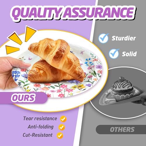 146Pcs Wildflower & Butterfly Plates and Napkins Floral Party Supplies Includes Plates, Napkin, Fork, Cup, Straw, Tablecloth, Banner for Baby Shower Birthday Party Decorations, Serves 24 - Image 4