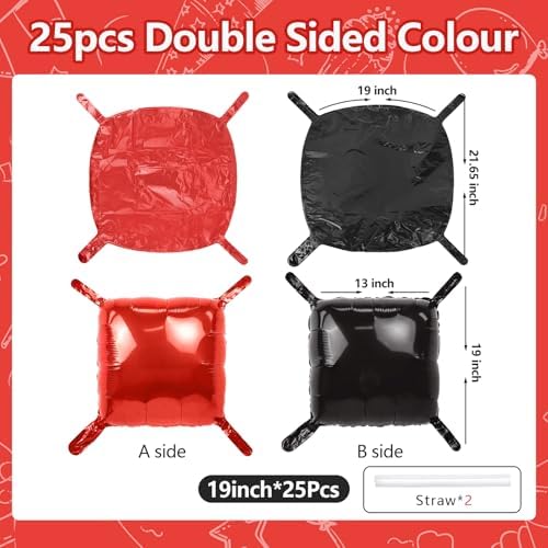 NISOCY 25PCS Red and Black Square Foil Balloons Wall Backdrop - Image 2