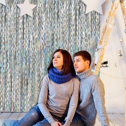 Tinsel Foil Fringe Curtains Wavy Backdrop for Parties Sparkle Metallic Wavy Foil Fringe Backdrop Curtain for Party Decorations Photo Booth Props for Birthday Graduation Wedding - Image 6