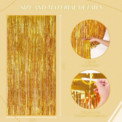 DECOCKRAT 3 Pack Foil Fringe Backdrop - Gold Shiny Tinsel Curtains for Party Decoration/Photo Booth Props - 3.3x8.2 FT Metallic Foil Backdrop for Birthday, Wedding, Graduation, Christmas. - Image 3