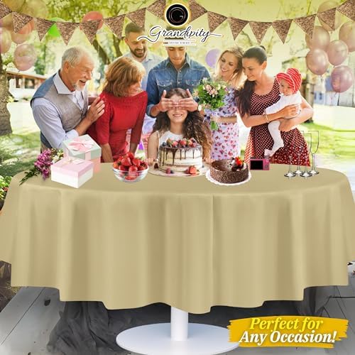 Grandipity Plastic Table Cloth Disposable 12 Pack 84" Round Beige - Image 6