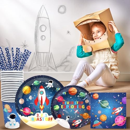 Recheel Space Themed Party Plates Set, Outer Space Party Decorations - Image 3