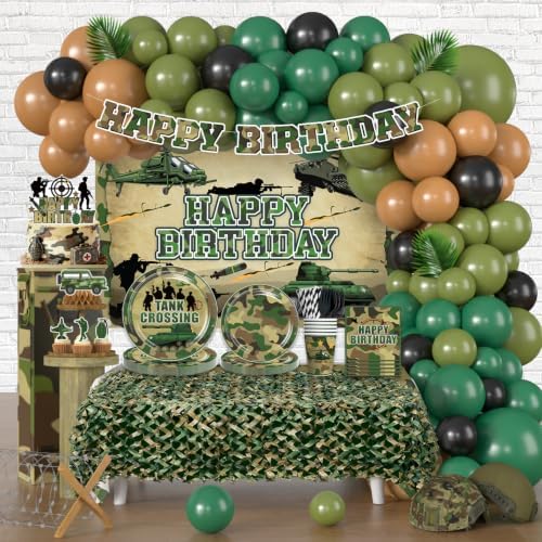 283Pcs Army Birthday Party Decorations, All-in-One Decor Set for 25 Guests by cocomigoPartyHome