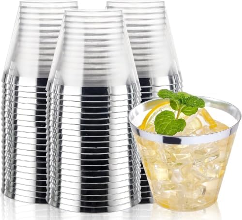 I00000 200PCS Silver Plastic Cups, 9 OZ Disposable Clear Plastic Cups by I00000