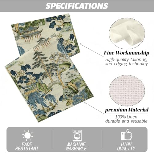 Chinoiserie Vintage Style Mountain Fall Table Runner, Japanese Table Runner - Image 2
