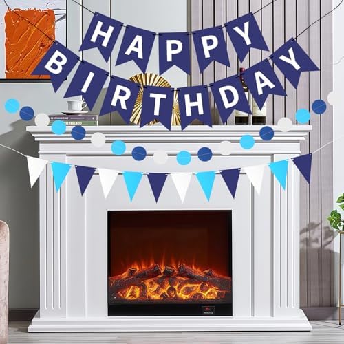 Blue Happy Birthday Banner Hanging Sign Circle Dot Triangle Bunting - Image 5
