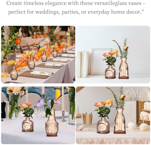 Glass Bud Vases Set of 64 - Amber Assorted Small Mini Glass Vases for Flowers, Crystal Vintage Vase Set, Bulk Centerpieces for Table Décor, Wedding, Home and Events (Amber, 64 Pcs) - Image 2