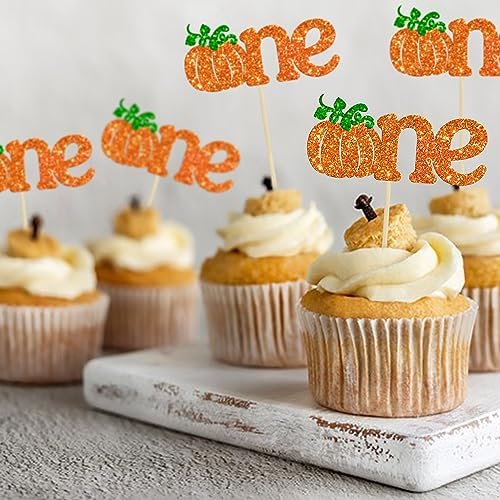 24Pcs Pumpkin One Cupcake Toppers Glitter Fall Theme 1st Birthday Cupcake Picks Pumpkin Themed Baby Shower First Birthday Thanksgiving Party Cake Decorations Supplies - Image 4
