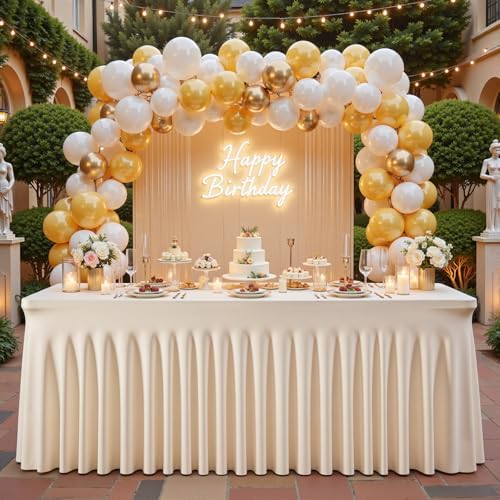 Light Champagne Spandex Table Covers for 8 Foot Rectangle Table, Fitted Stretch Table Skirts Wrinkle-Free Floor Length Polyester Rectangle Tablecloths for Weddings Parties Banquets Events,2 Pack - Image 5