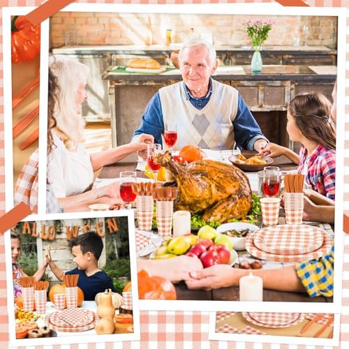 NatNarr 175 Pcs Orange Gingham Party Supplies Set For 25 Guests - Image 6