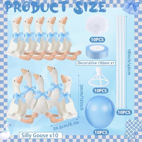 Chunful 10 Set Blue One Silly Goose 1st Birthday Decoration 11.8 Inch Soft Goose Stuffed Animal Baby Shower Centerpieces Swan Stuffed Animal with Balloon Table Decor for Wedding Gift Party Favor - Image 6