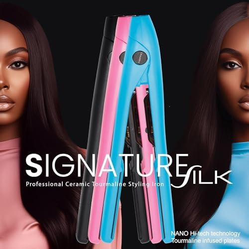 H2PRO Signature Silk Series 1 Inch Diamond Nano Hi-Tech Tourmaline Ceramic Straightening Flat Iron - Cutting Edge Professional Flat Iron for All Hair Types (Black) - Image 4