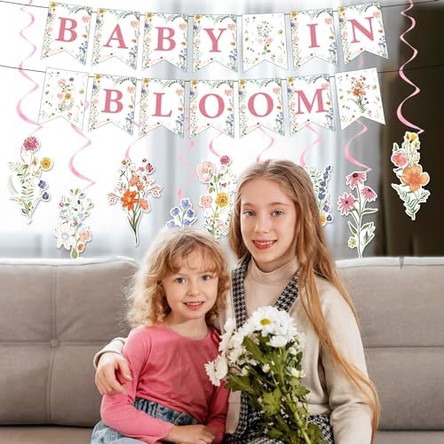 Rngmsi Baby in Bloom Baby Shower Decorations, Floral Banners Hanging Swirls Wildflowers Theme Baby Shower Decor for Girls - Image 5