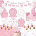 200Pcs Pink Bow Baby Shower Decorations Party Supplies for Girls, Serves 24 by Unknown